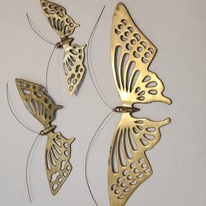MCM Vintage Brass Color Metal Butterfly Wall Art / Decor